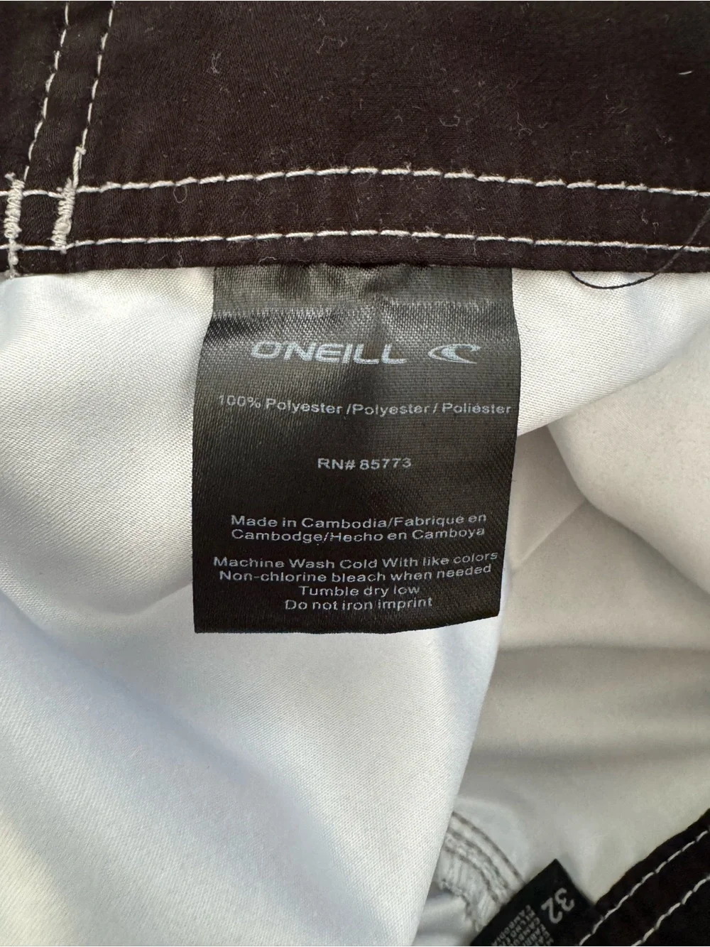 Mens O’Neill gray blue stripe board shorts surf swim trunks size 32 unlined